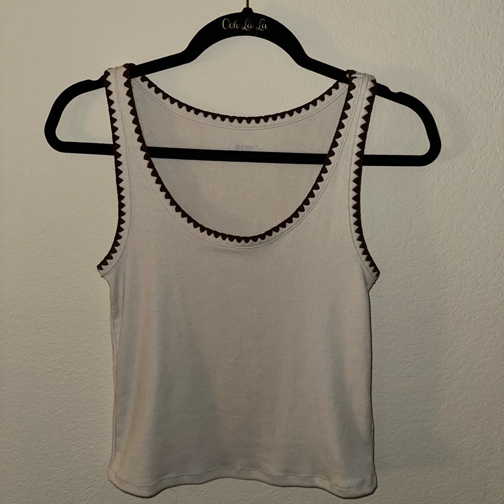 Old Navy White Crop Tank with Brown Trim